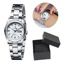Women's Watches Waterproof Luminous Calendar Quartz Watch with Stainless Steel Band (White)