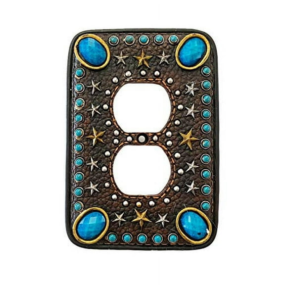 Urbalabs Western Turquoise Teal Gem and Star Decorative Light Switch Outlet Wall Plate Covers Country Home Rustic Light Switch Covers Single Double 2 Gang Switch Plates (Outlet Cover)