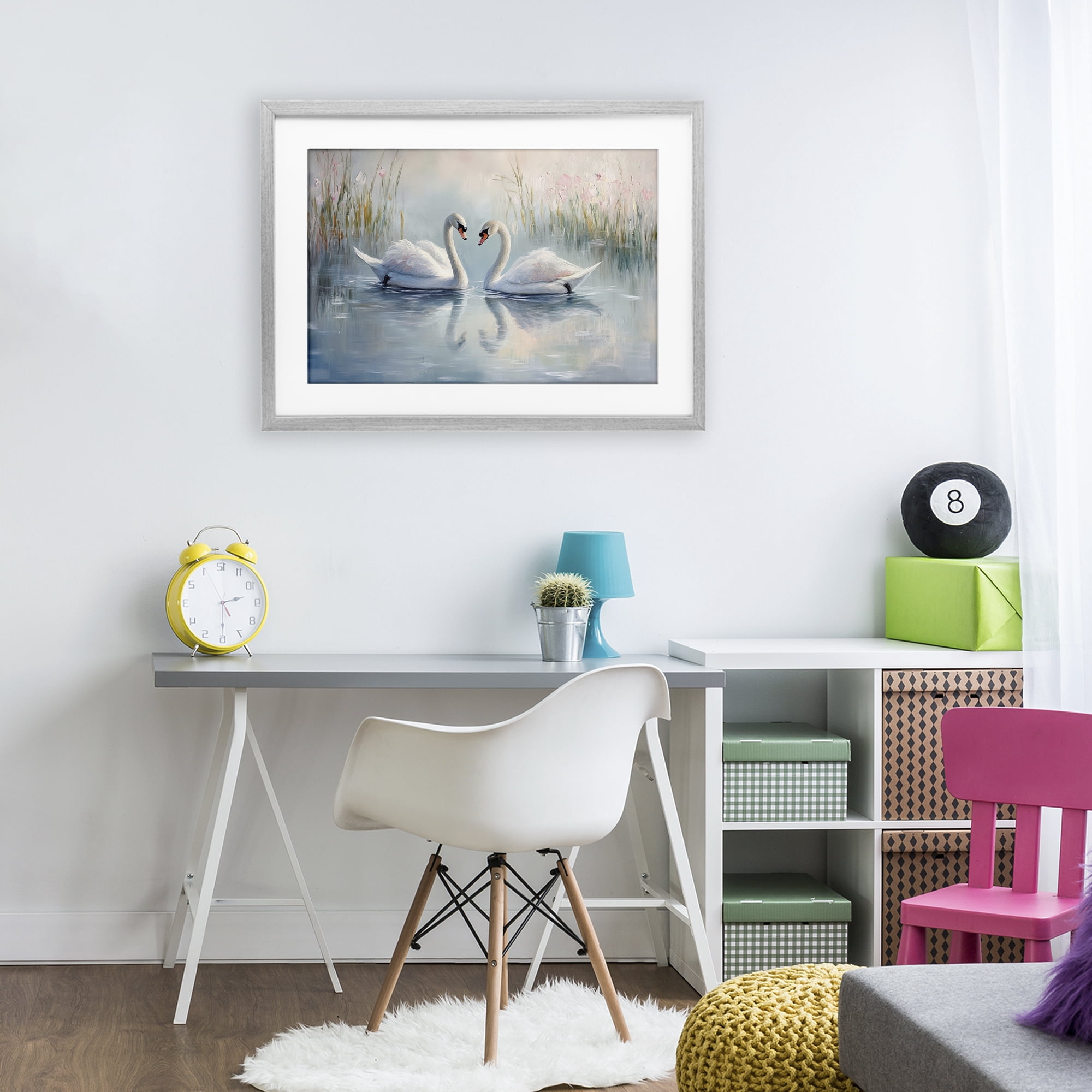 Stupell Industries Simple Swan Reflections Gray Framed Print Under Glass, design by Petal Prints Design