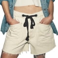 thumbnail image 3 of Women's High Waisted Denim Shorts, Baggy Distressed Hem Jean Shorts, Elastic Drawstring Waist Casual Straight Leg Shorts, Loose Fit Ripped Casual Summer Shorts White L, 3 of 9