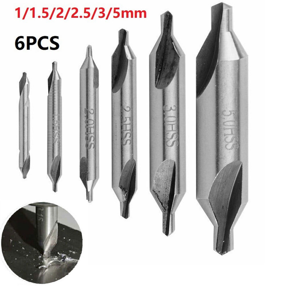 6pcs HSS 60°Center Drill Bits Combined Countersink Spotting Set 1-6mm Silver USA 