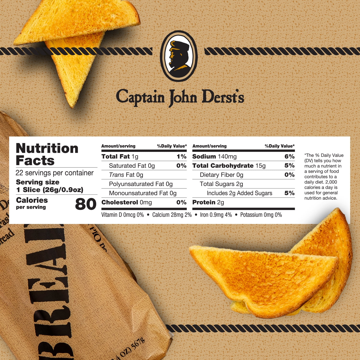 Captain John Derst's Good Old Fashioned Bread, Sliced White Bread, 20 Oz Loaf