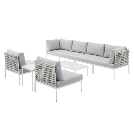 Lounge Sectional Sofa Chair Table Set, Sunbrella, Aluminum, Metal, Steel, Grey Gray, Modern Contemporary Urban Design, Outdoor Patio Balcony Cafe Bistro Garden Furniture Hotel Hospitality