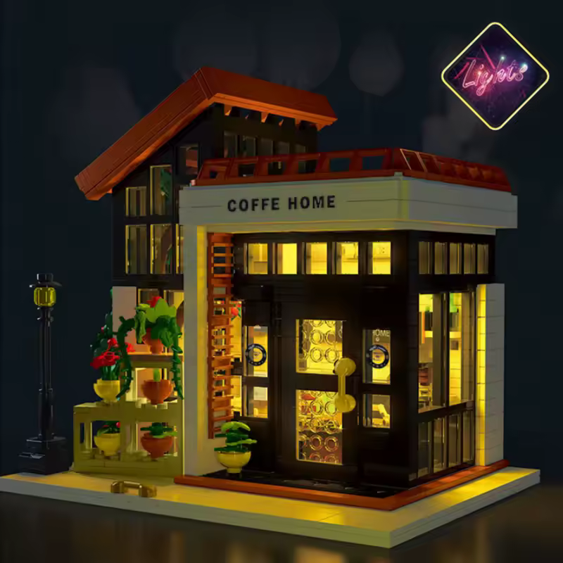 GZBricker Coffee House Building Sets Flower Store Garden with Light Compatible with Lego Architecture City Street View Display Home Decor for Adults