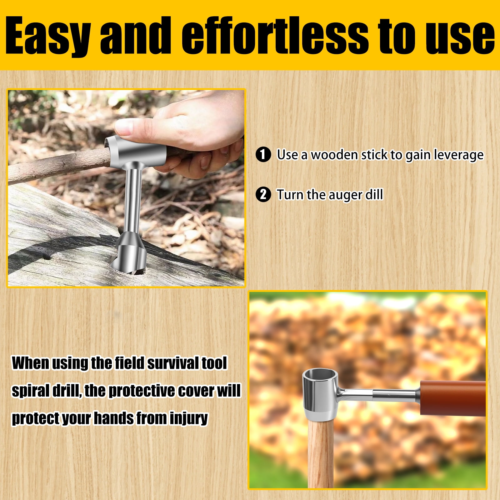Hand Auger Wood Drill Portable Manual Auger Drill 10inch Scotch Eye Hand Wood Auger Drill Bit Manual Hole Maker Professional Outdoor Survival Gear for Camping Hiking