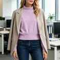 thumbnail image 4 of thefmos Women's Round Neck Long Sleeve Cropped Pullover Top Solid Color Casual Blouse Fashion Fall Winter Clothes, Purple M, 4 of 6