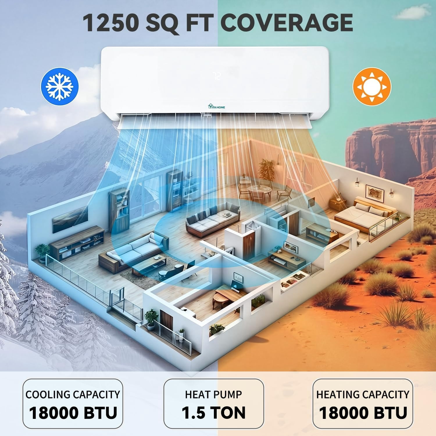 Uforic 18000 BTU Mini Split AC & Heat Pump, 20 SEER2 WiFi Inverter AC Unit, Ductless Air Conditioner Works with Alexa, 230V Energy Efficient Cooling & Heating for Home Garage