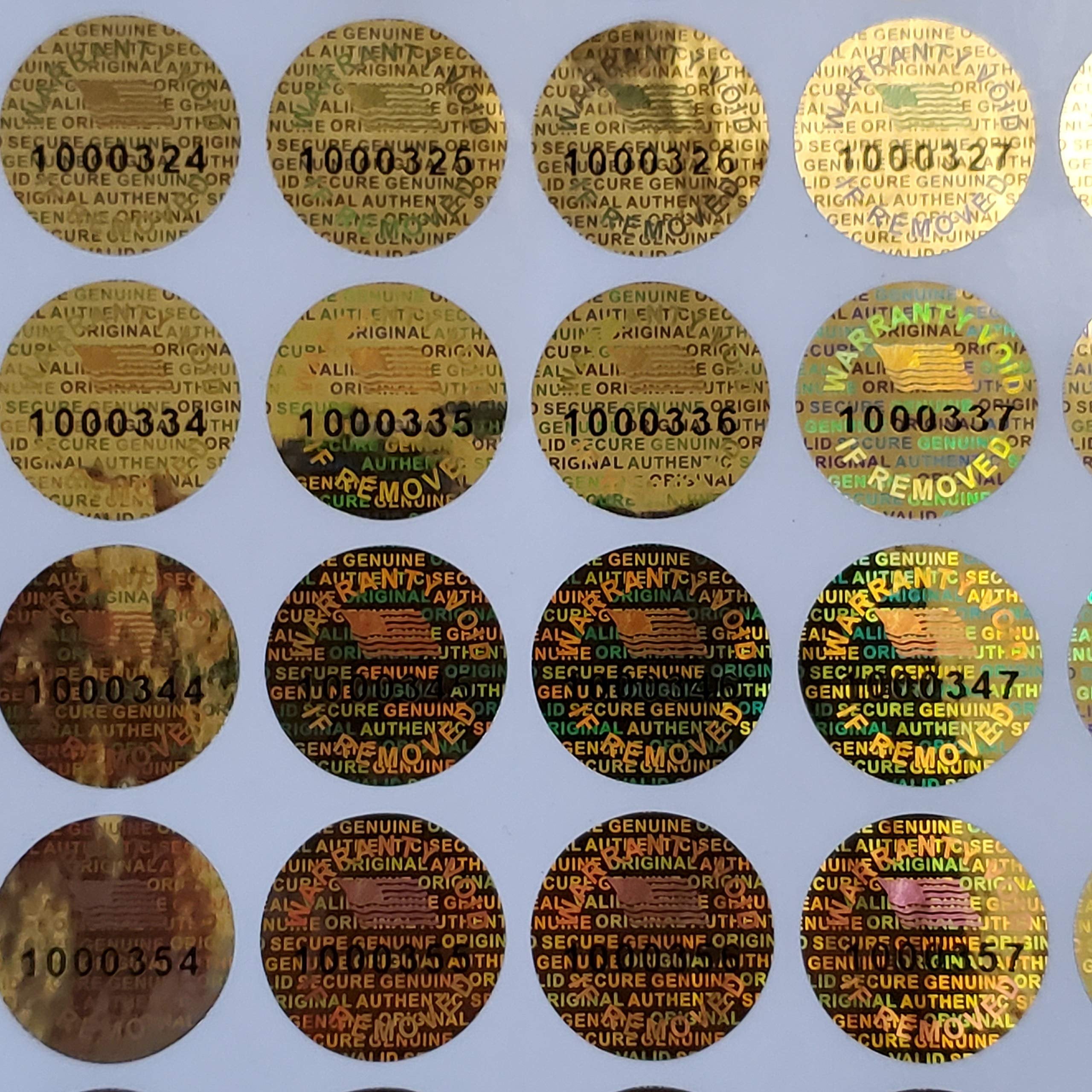 Golden Color 14 MM 0.53 inch Round with Serial Number Hologram Labels Tamper Evident Stickers Security Void Seals Labels - Dealimax Brand 1000
