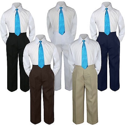 

3pc Turquoise Spa Tie Suit Shirt Pants Set Baby Boy Toddler Kid Uniform S-7