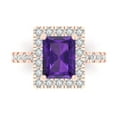 thumbnail image 2 of 3.84ct emerald cut purple natural amethyst 18k rose gold halo Bridal Wedding Engagement Promise Anniversary Ring for Women size 4.5, 2 of 7
