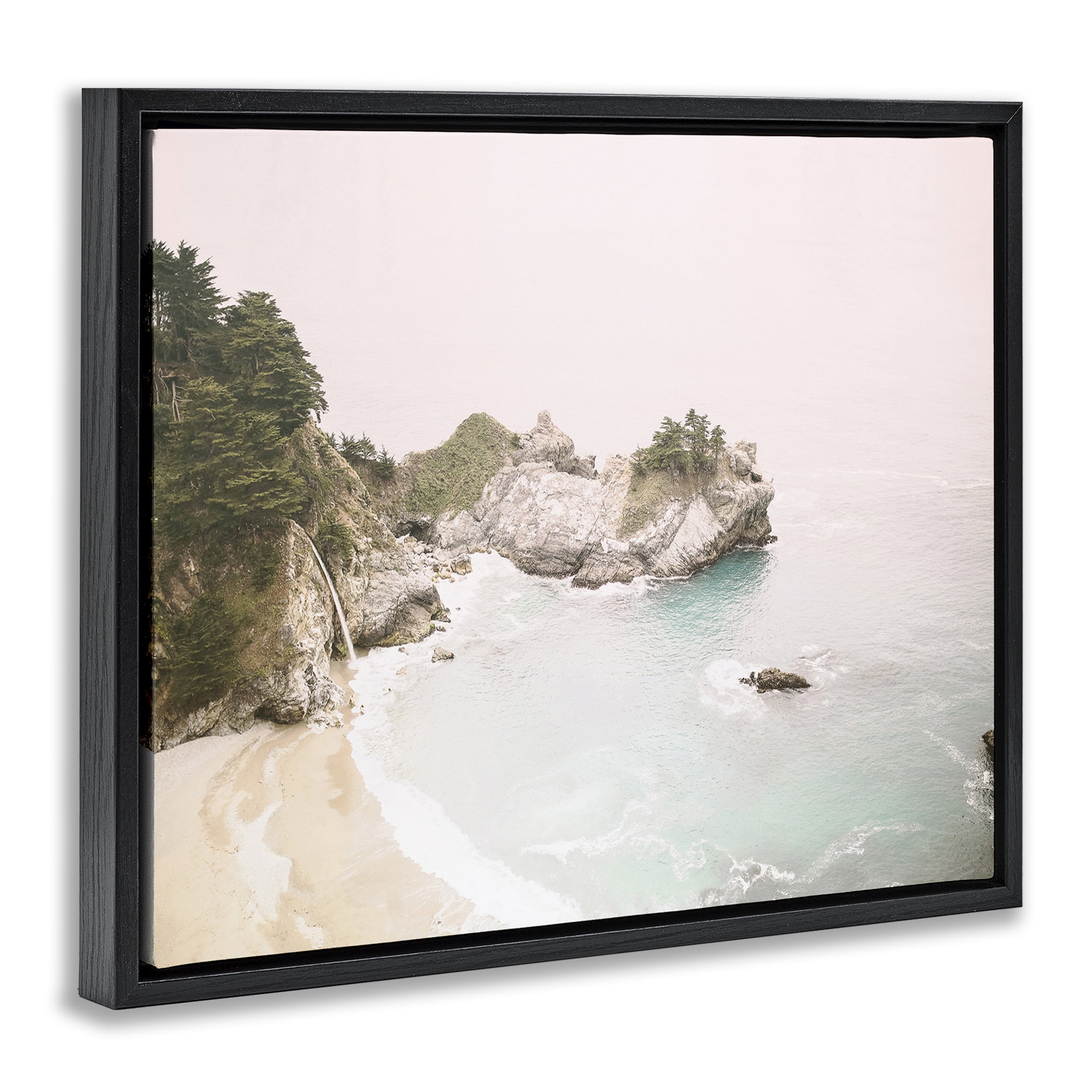 Stupell Industries McWays Falls Seascape Nautical & Beach Photography Black Floater Framed Canvas Art Print Wall Art, 21 x 17