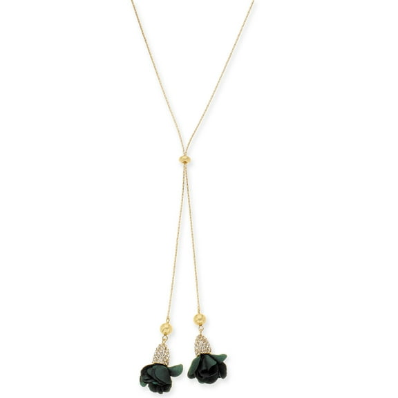 INC International Concepts Fabric-Flower 37″ Lariat Necklace, Green