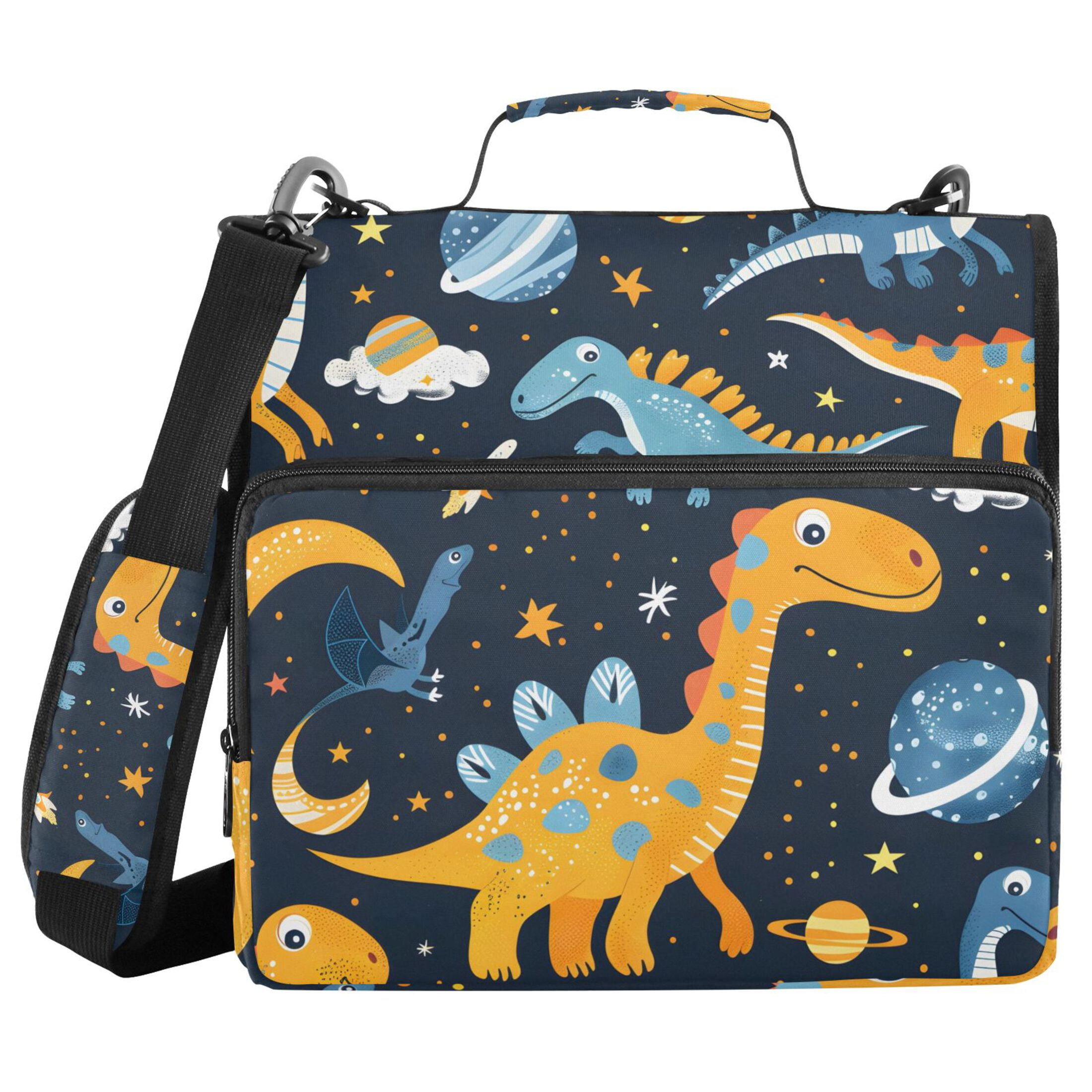 ALAZA Zipper Binder Cute Dinosaurs in Space 3 Ring Trapper Keeper File Folder Organizer Bag