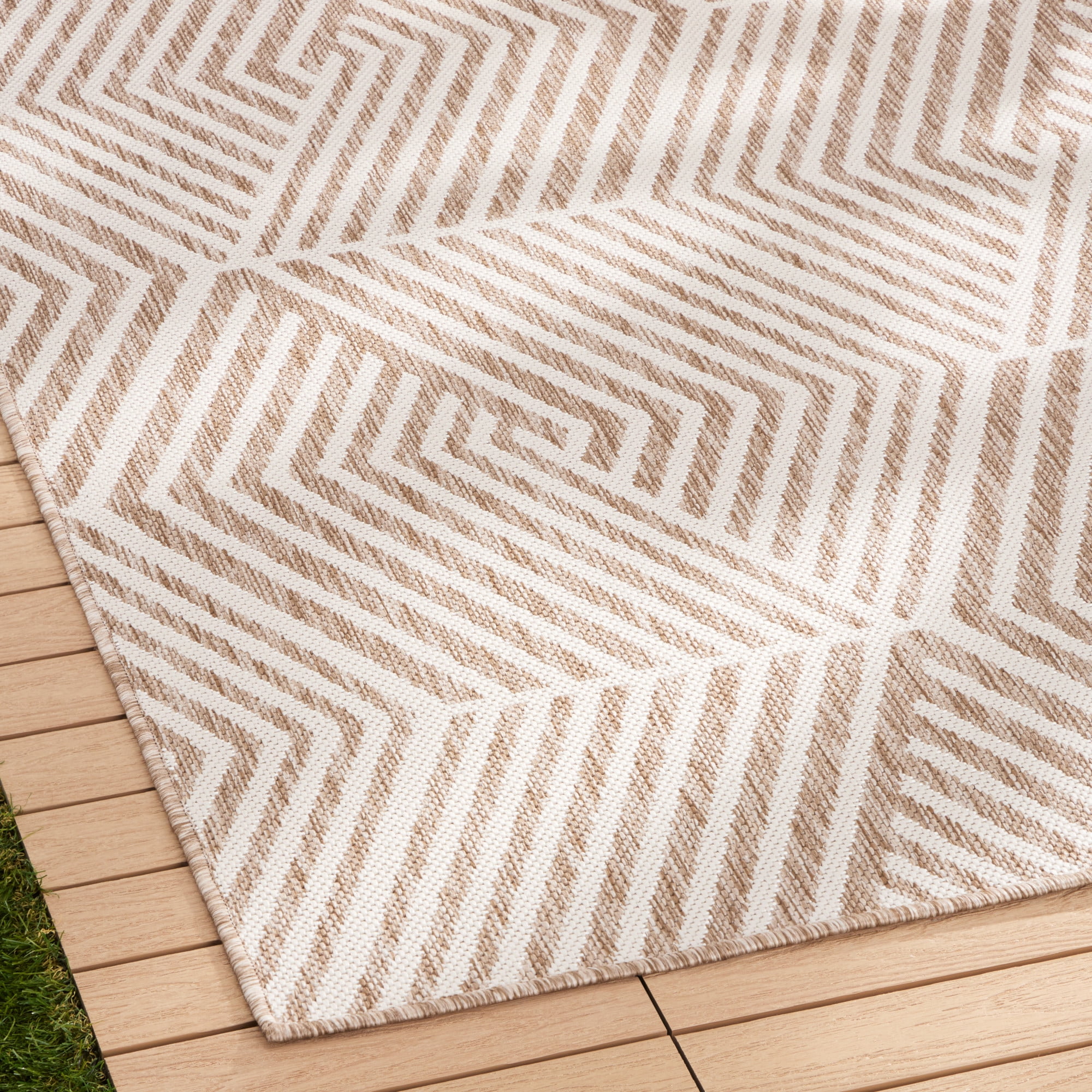 NICOLE MILLER NEW YORK Patio Country Ombre Geo Indoor Outdoor Area Rug, UV Fade Resistant, Low Pile, Beige/Cream, 9'2"x12'5"