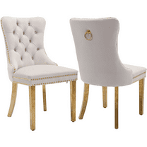 LegaHome Dining Chairs Set of 2, Modern Upholstered Velvet Dining Room Chairs with Nailhead Trim and Golden Stainless Steel Plating Solid Wood Legs, Tufted Button Padded Chairs Set for Kitchen, Beige