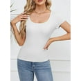 thumbnail image 5 of Womens Tops Summer Crew Neck Short Sleeve Shirts Ribbed Knit Slim Fitted Tshirt Casual Tees Clothing, 5 of 7