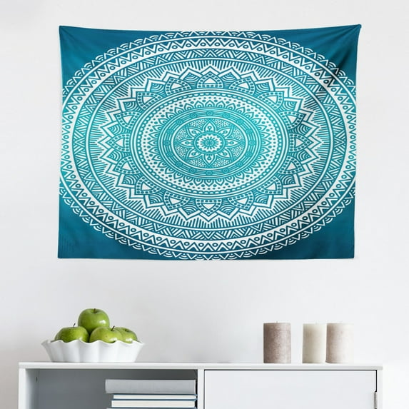 Brown Tapestry, Mandala Pattern and Ombre Detailed Round Flower Art with Accents Print, Fabric Wall Hanging Decor for Bedroom Living Room Dorm, 2 Sizes, Dark Brown White, by Ambesonne