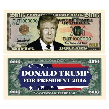 25 Donald Trump 2016 Presidential Dollar Bills with Bonus “Thanks a Million” Gift Card