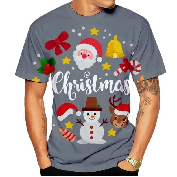Camisetas navideñas con estampado 3d divertido de Papá Noel, camisetas de gran tamaño, camisetas para hombre, camisas informales de vacaciones de verano con cuello redondo, ropa Harajuku para hombre