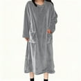 thumbnail image 2 of RQYYD Women's Flannel Nightgown Fuzzy Fleece Sleepdress Loose Crewneck Plush Warm Winter Pullover Nightdress with Pockets, 2 of 6