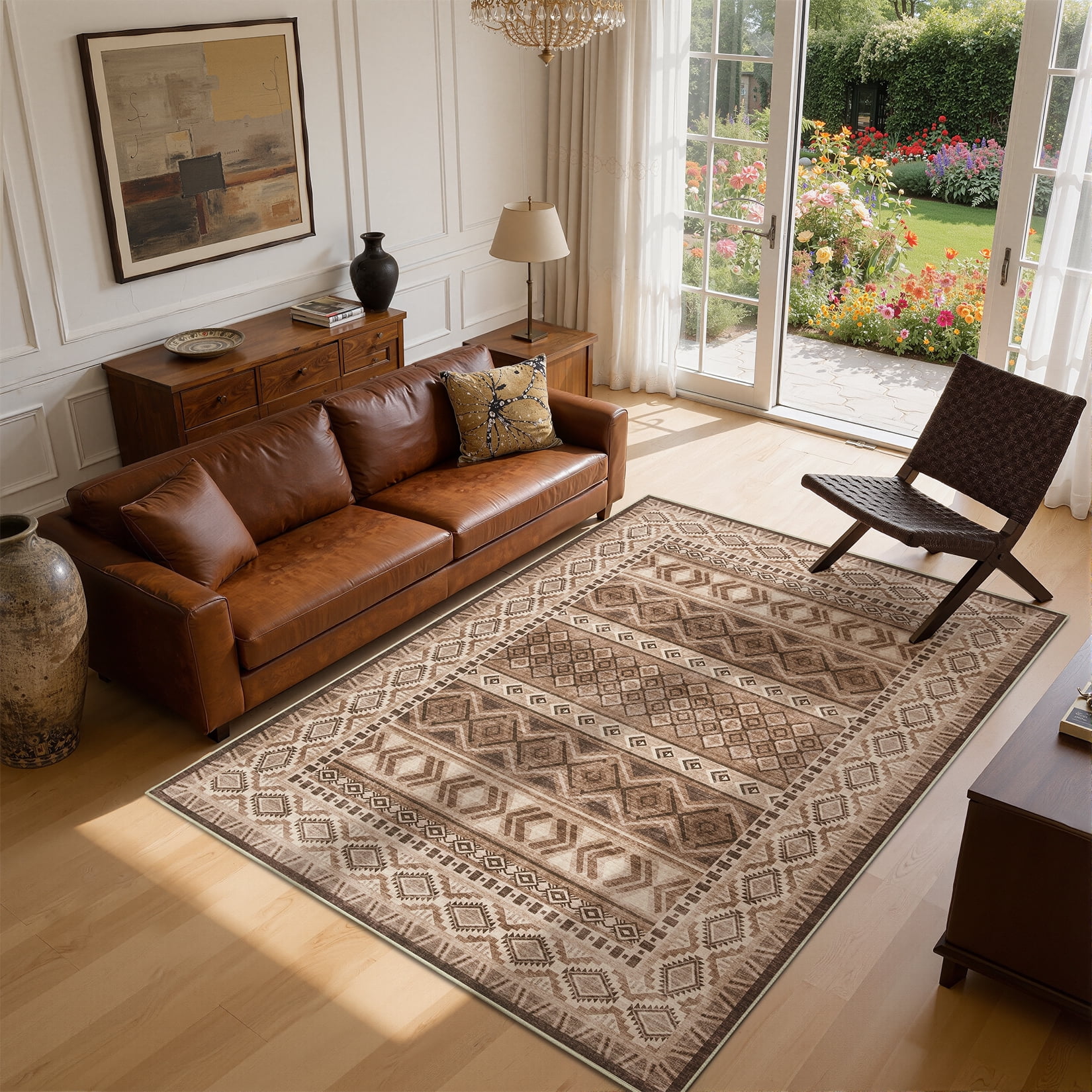 Toyoso 5x7 Southwestern Tribal Area Rug, Boho Geometric Carpet, 0.25" Low Pile Machine Washable Floor Rug, Non-Slip Heritage Pattern Rug for Living Room and Master Bedroom Decor