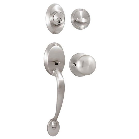 Weslock 02810-NSNFR2D Hillcrest Single Cylinder Handleset with Salem Trim with Adjustable Latch & Round Corner Strikes, Satin Nickel