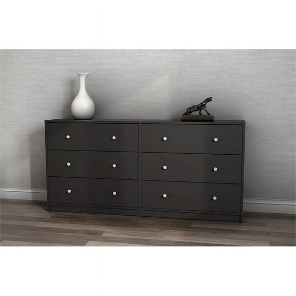 Kingfisher Lane Contemporary 6 Drawer Wood Double Dresser in Black