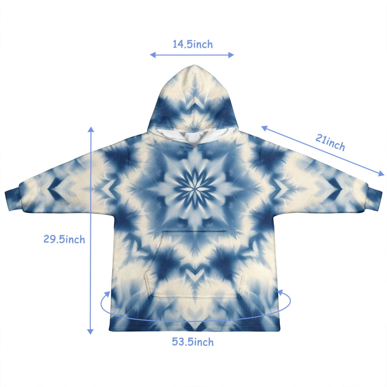 Indigo Tie Dye Star Blanket Hoodies for Kids 6-13YR Oversize Wearable Blanket Hoodies for Boys Girls Teens