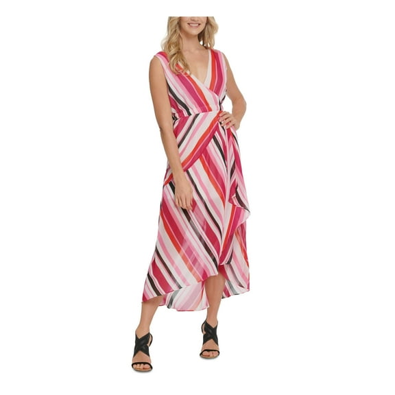 DKNY Womens Striped High Low Maxi Dress Pink 2