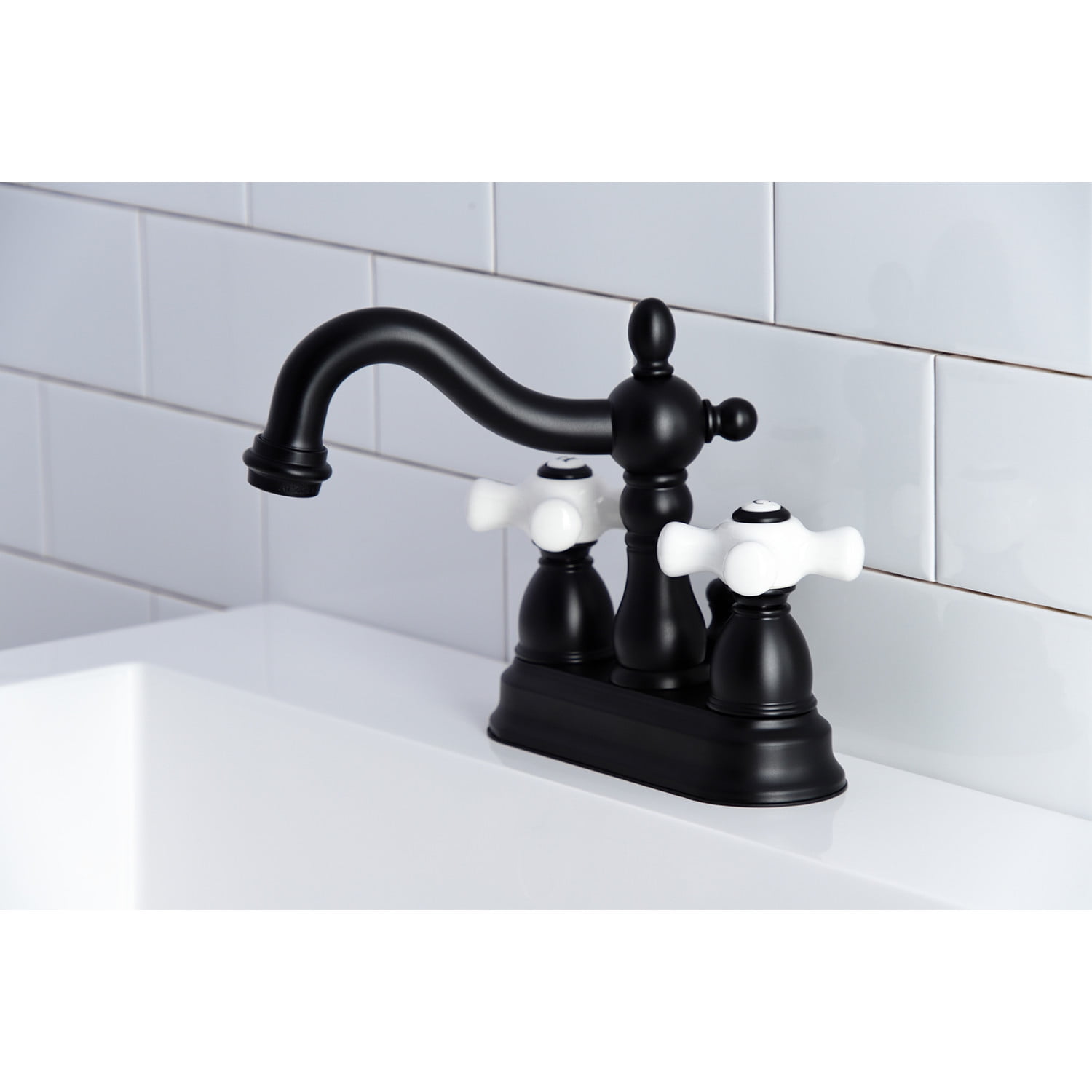 Kingston Brass KB1600PX Heritage 4 in. Centerset Bathroom Faucet, Matte Black