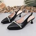 thumbnail image 5 of Miluxas Low Heels for Women Kitten Heels Pumps Pearl Strappy Closed Pointed Toe Slip-on Wedding Bridal Brides Dress Shoes Black 5.5(36), 5 of 9