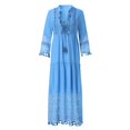 thumbnail image 3 of POINTERTECK Robe en Denim pour Femmes Boho Grande Taille Col en V Couleur Unie Dentelle à Franges Longue Robe de Mariage, 3 of 8