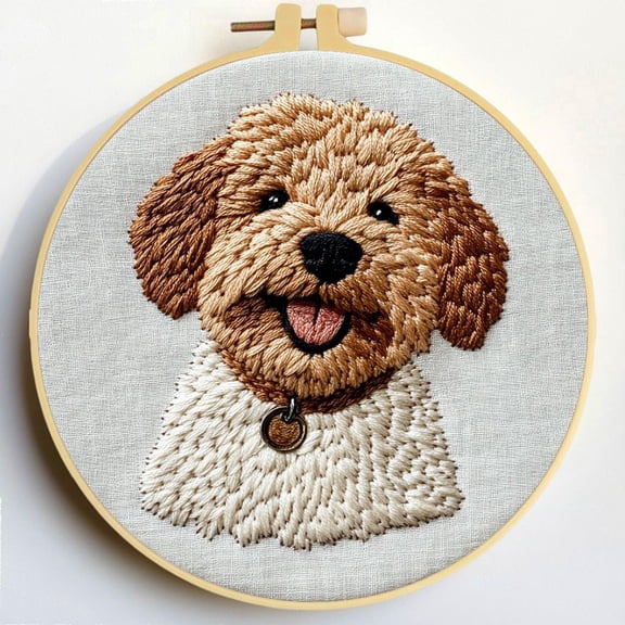 Punch Needle Kits Golden Doodle Dog Embroidery Starter Set with Hoop Easy for Beginners DIY Stress Relief Handmade Craft Hobby and Home Decor 20x20cm-4