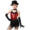 thumbnail image 4 of Kaerm Kid Girls Modern Latin Dance Outfit Halter Sequin Fringed Leotard with Gloves Red 14, 4 of 7