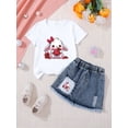 thumbnail image 2 of Girls Summer Outfit Sets 2 Piece Short Sleeve Graphic T-shirt & Raw Hem Denim Skirt Spring Summer Casual Girls' Clothing Sets (Bunny-White 3T-4T), 2 of 7