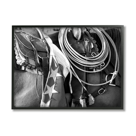 Stupell Industries Equestrian Saddle Photography Animals & Insects Photography Black Framed Art Print Wall Art, 14 x 11