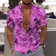 thumbnail image 3 of Camisa hawaiana con estampado de plantas coloridas para hombre, blusa holgada de manga corta con estampado 3D de hojas florales y solapa para vacaciones, camisas Aloha, 3 of 5