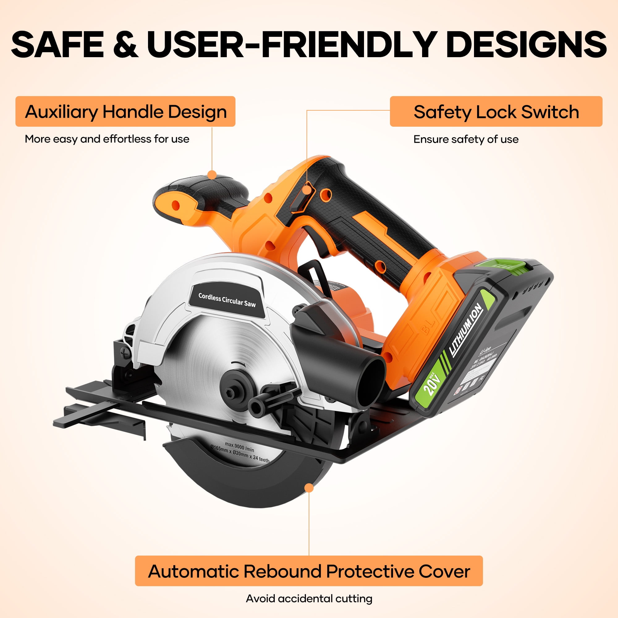 GASKY 6-1/2 inch 20V Cordless Circular Saw with Battery and Charger, Brushless Circular Saw Battery Powered, 0-45°Bevel Lightweight Circular Saw Kit, for Wood Cutting
