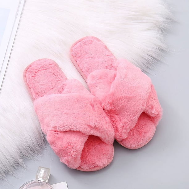 Pantuflas mullidas de gran tamaño para mujer, otoño e invierno, suela plana, para uso en interiores y exteriores