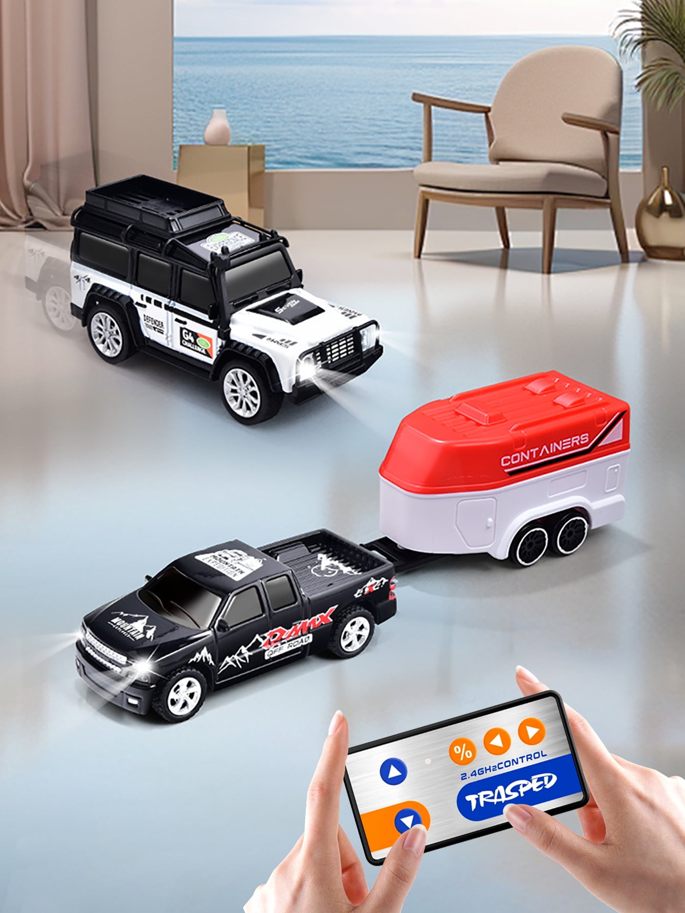 1: 64 mini remote control car with trailer, multi-channel control, alloy anti drop, can be towed for storage