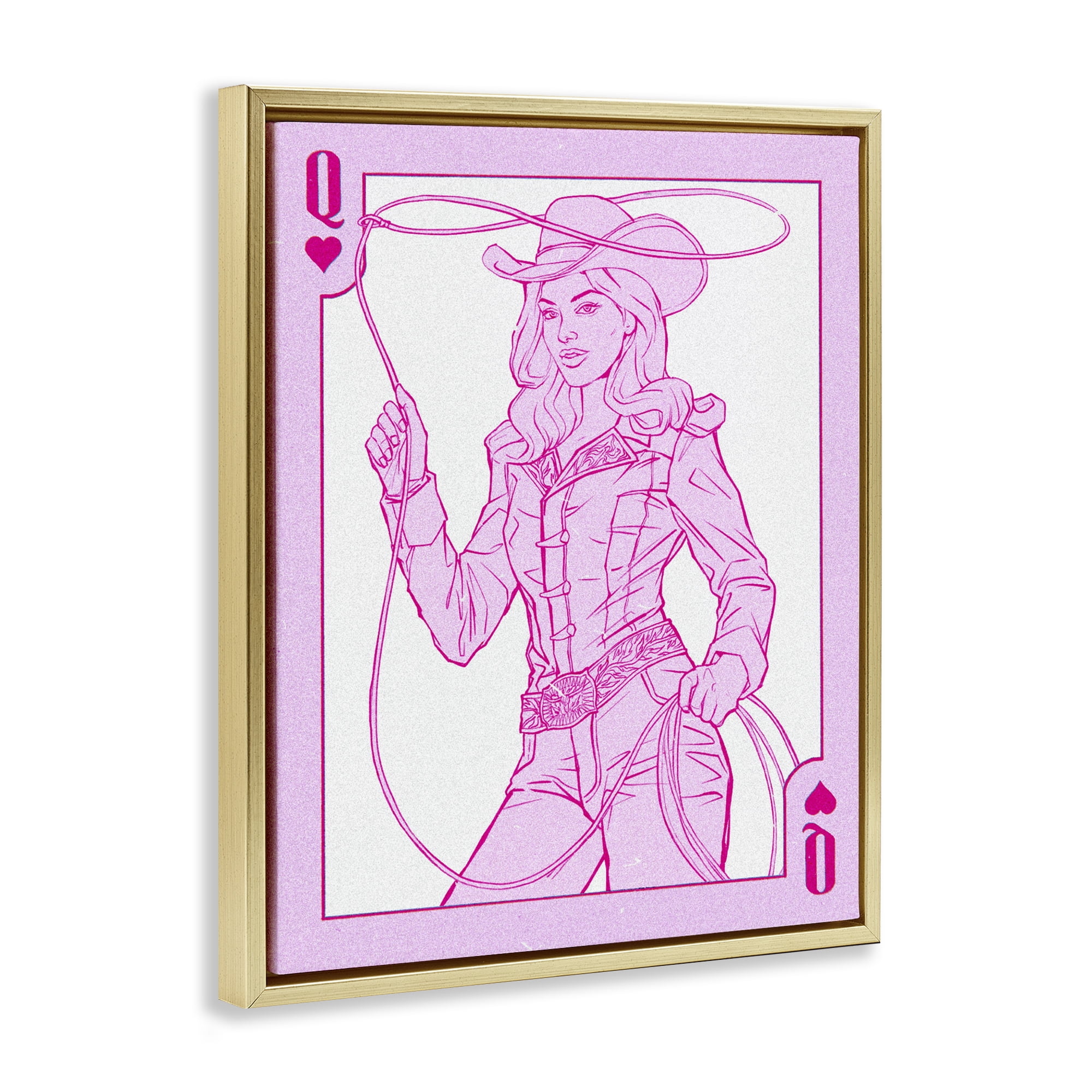 Stupell Industries Cowgirl Queen of Hearts Gold Framed Floater Canvas Wall Art, design by Ziwei Li