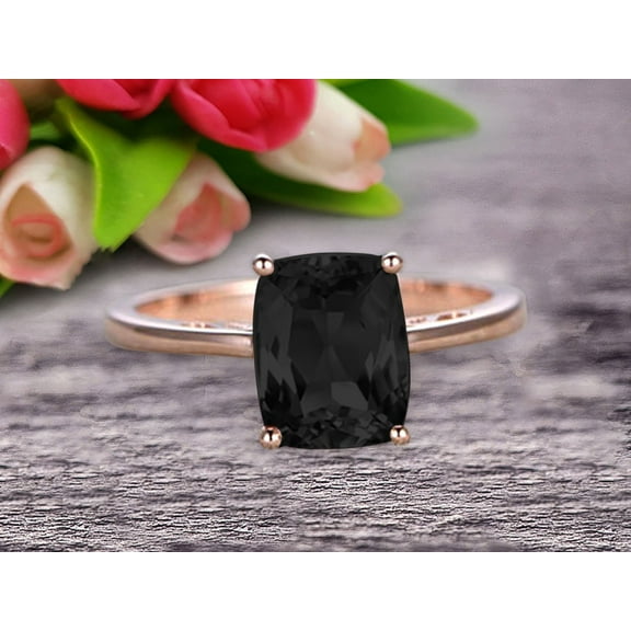 Cushion Cut 1.25 Carat Black Diamond Moissanite Engagement Ring Wedding Ring Promise Ring 10k Rose Gold Solitaire Anniversary Ring