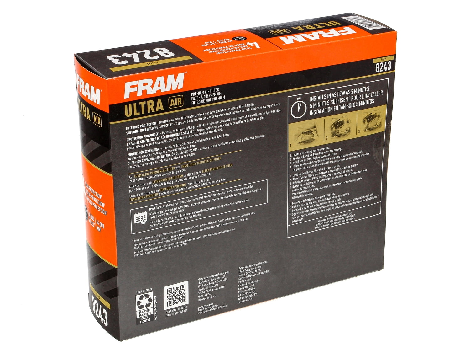 FRAM Ultra Premium 40,000 Mile Air Filter, 8243 for Select Ford Vehicles
