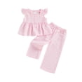thumbnail image 1 of Conjuntos de 2 piezas para niñas: pantalón, blusa de manga corta con botones, corte en A, estampado a cuadros, ropa de verano., 1 of 9