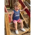 thumbnail image 3 of BemeyourBBs 2Pcs Toddler Baby Boy 4th of July Outfit Patriot 250th USA Anniversary Independence Day Summer Clothes Sleeveless America Flag Letters Print Tank Tops and Star Striped Pockets Shorts Set, 3 of 9