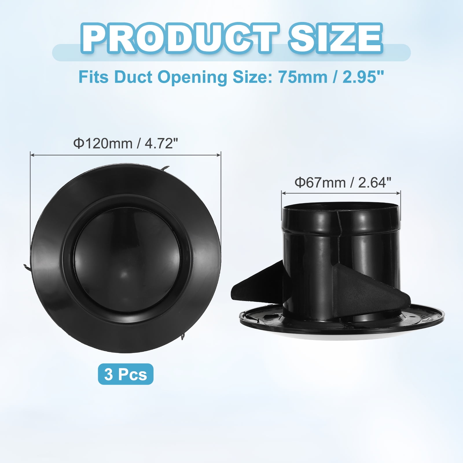 Uxcell 3 Inch Round Air Vent, 3pcs ABS Adjustable Soffit Exhaust Vent Cover, Black