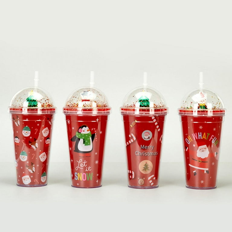 Christmas Plastic Cup With Straw & Lid 580ml – Overstock Plus