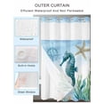 thumbnail image 2 of No Hook Cloth Fabric Shower Curtain with Snap in Liner, Seahorse Coastal Waterproof Shower Curtains Set with See Through Top Window, Summer Beach Nautical Starfish Compass Bath Curtains 72"x96", 2 of 6