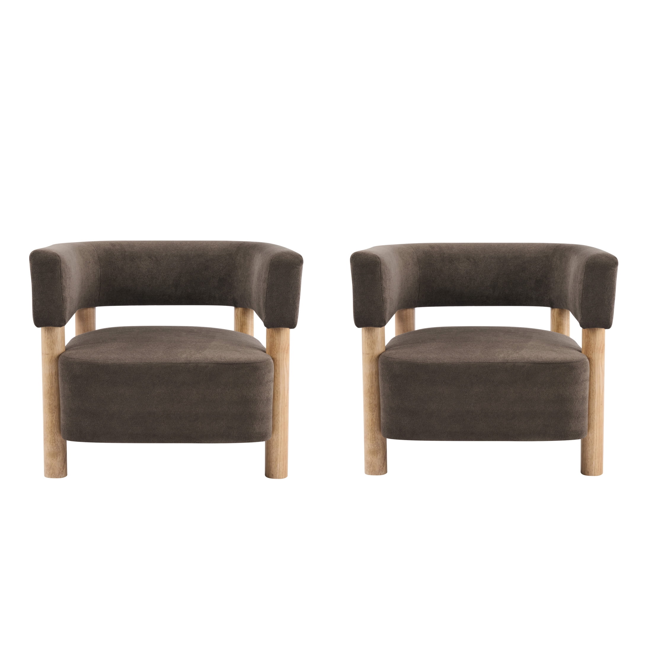 Christopher Knight Home Modern Boucle Upholstered Accent Chair, Lounge Chair with Solid Wood Legs, Dark Brown, Set of 2