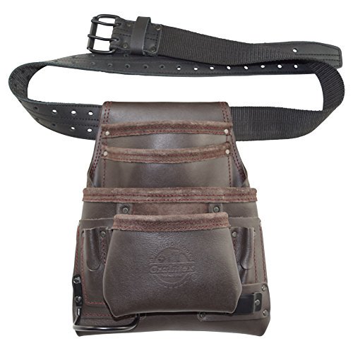 Graintex OS2221 10 Pocket Oil Tanned Leather Nail & Tool Pouch with 2" Leather/Webbing Belt Double Needle Roller Buckle